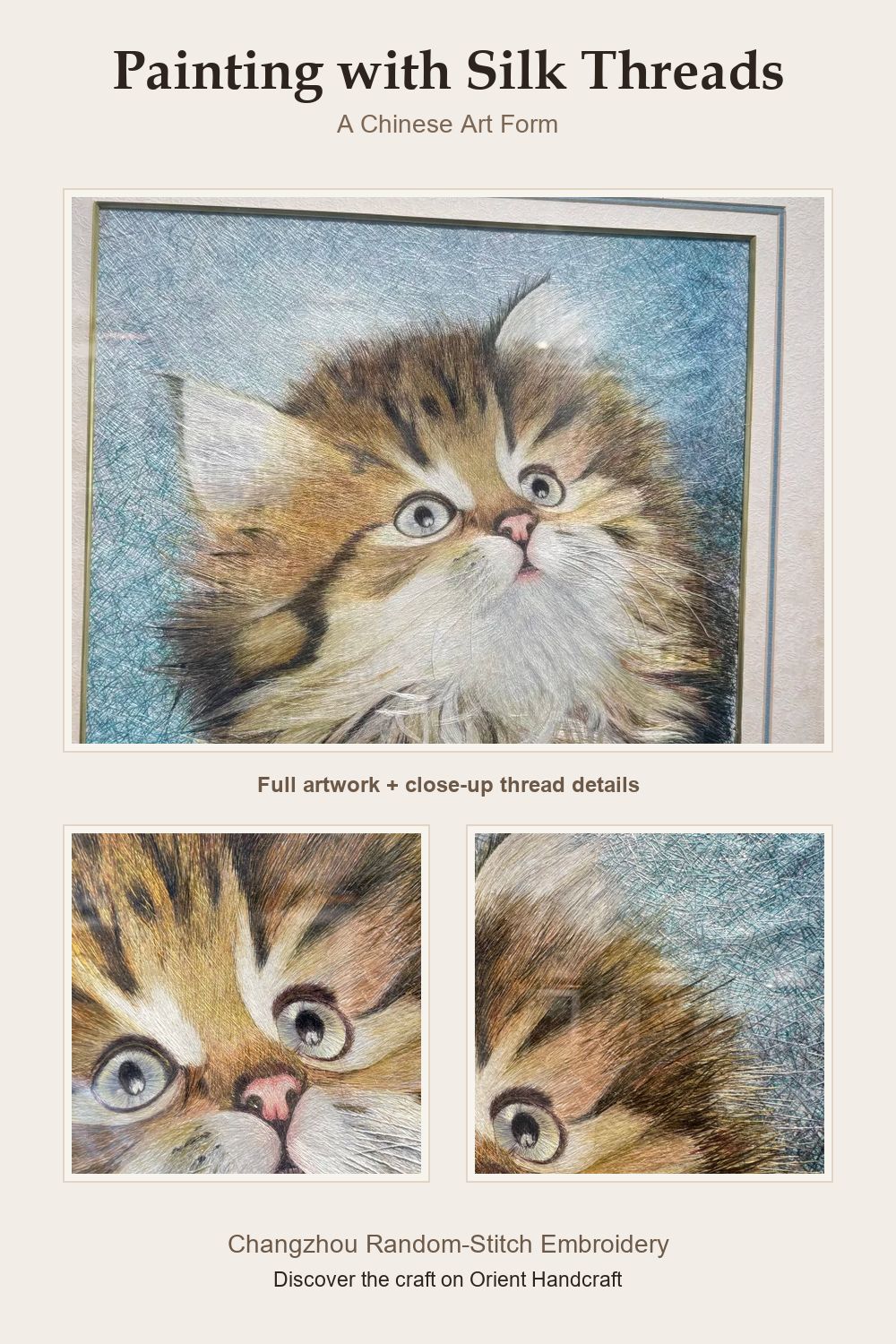 Looks like oil paint, but every color is made with silk thread. This is Changzhou Random-Stitch Embroidery