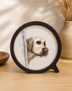Custom pet silk embroidery artwork in a wooden tabletop frame handcrafted with traditional Chinese random-stitch embroidery