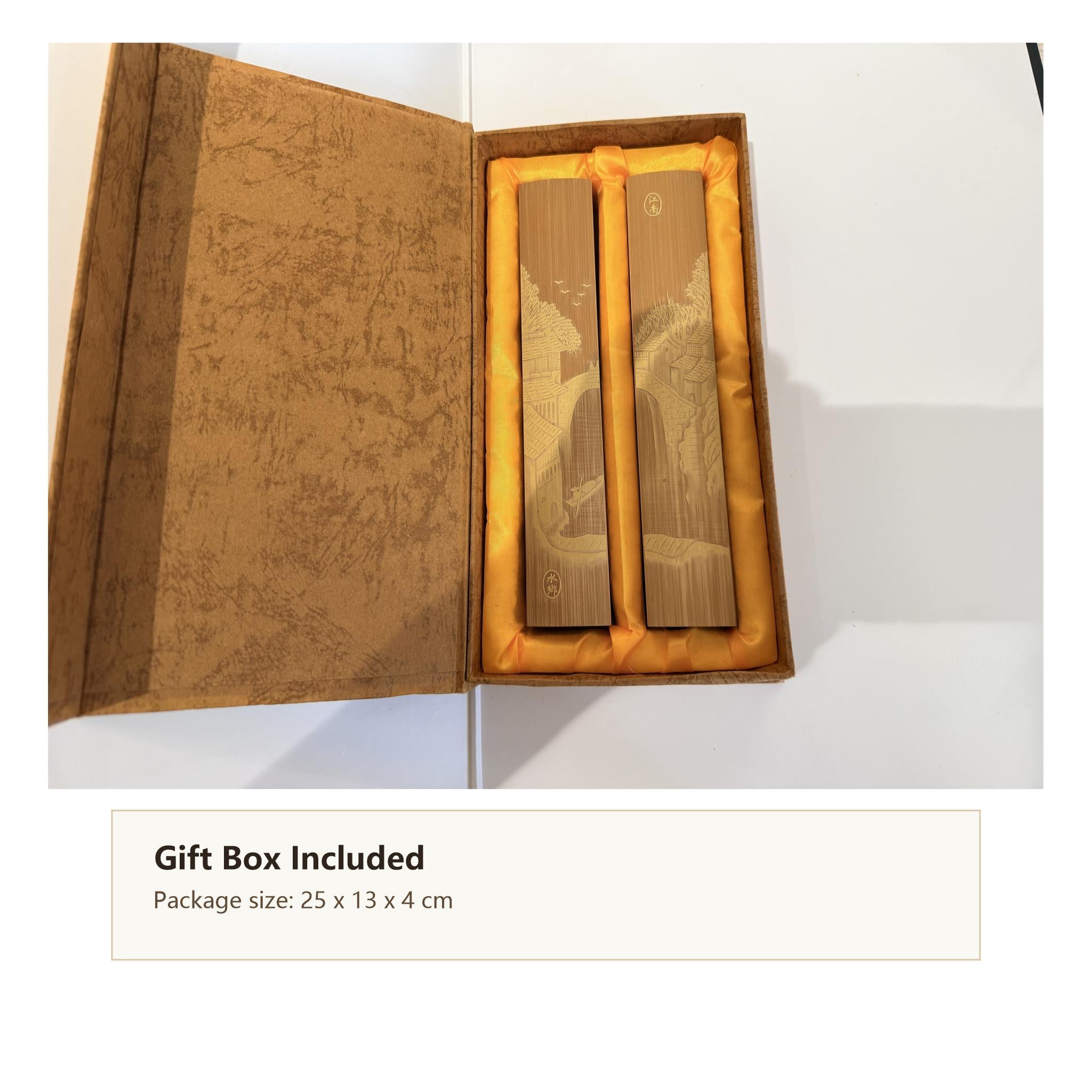 Elegant gift packaging for Liuqing bamboo paperweight set — luxury box for collectors and gifting