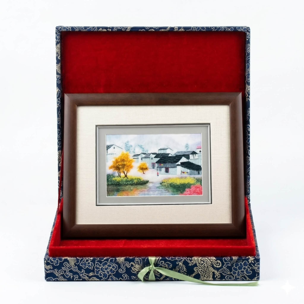 Random-Stitch Embroidery Framed Art – Luxury Gift Box Packaging – Premium Chinese Artwork Gift | Orient Handcraft

