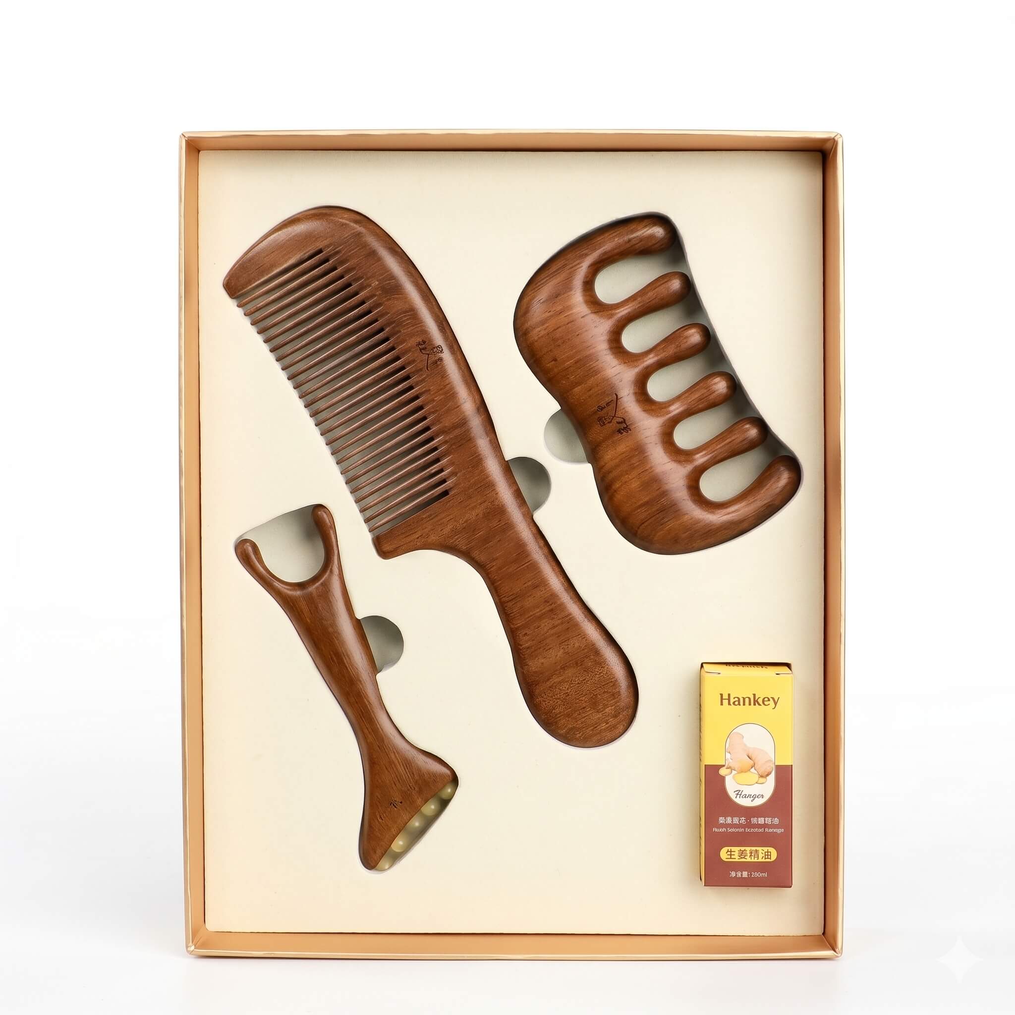 Handcrafted black ebony massage comb gift set for hair care and scalp massage