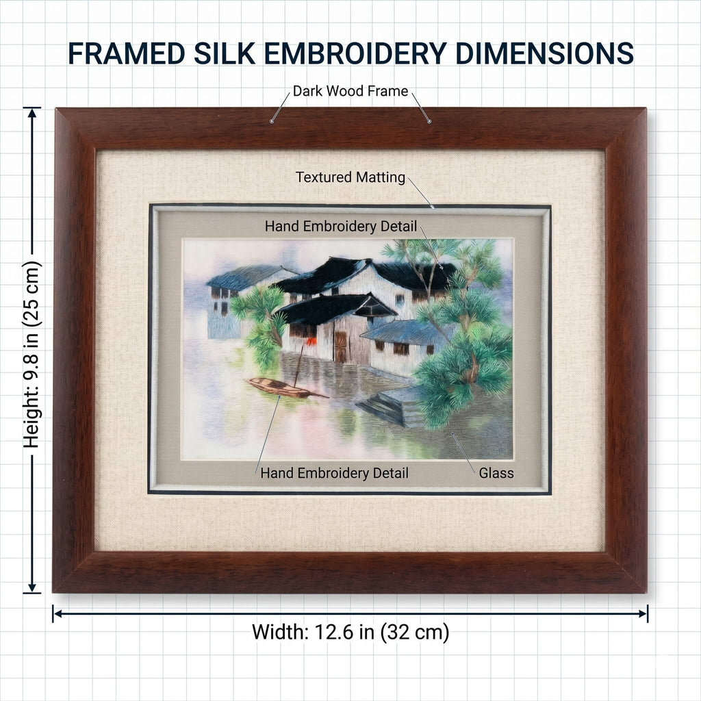 Random-Stitch Embroidery Framed Art – Product Dimensions 12.6" × 9.8" – Handcrafted Chinese Silk Artwork | Orient Handcraft
