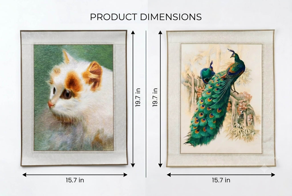 Chaotic-Stitch Embroidery Size Chart — Cat & Peacock 15.7×19.7in | Orient Handcraft