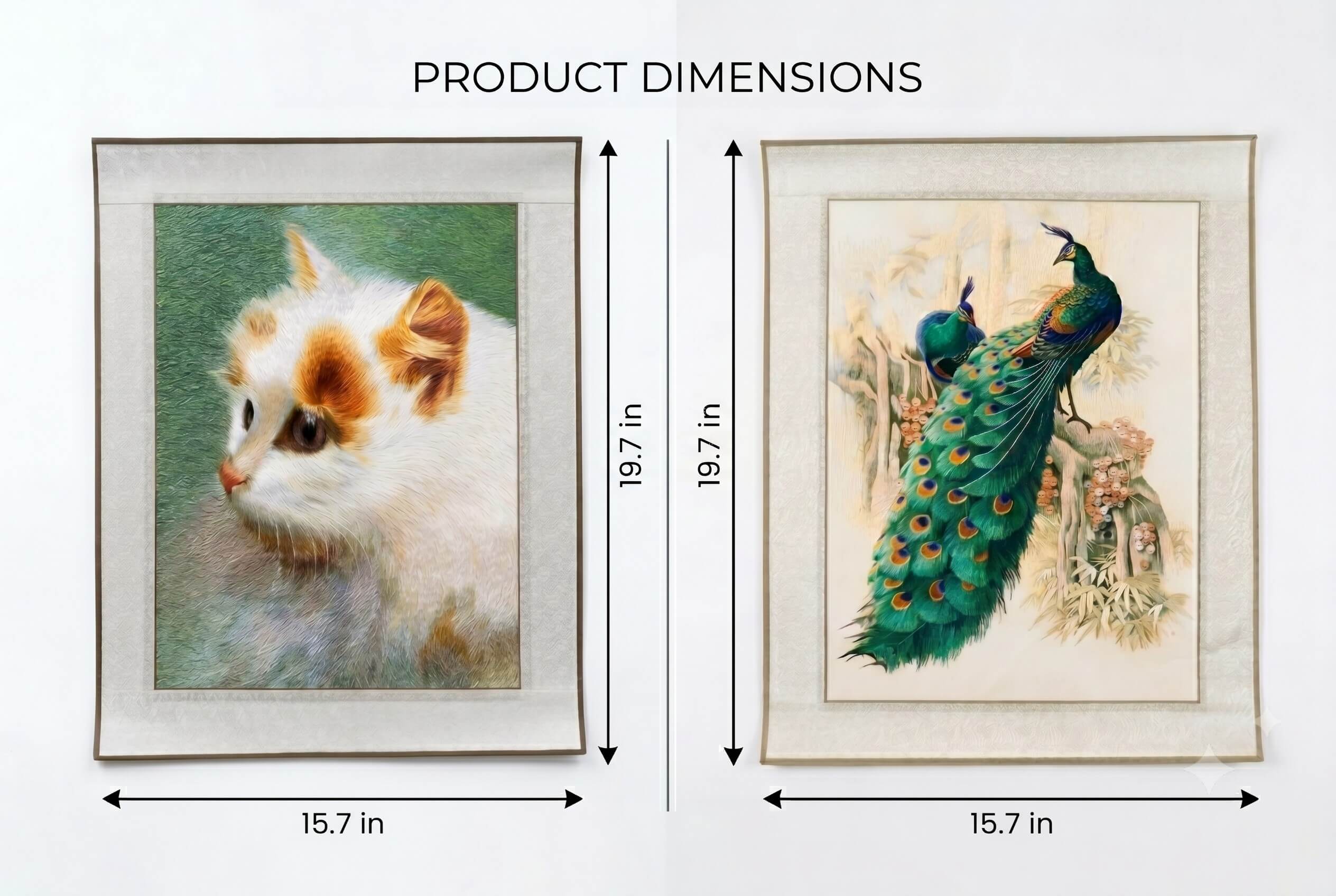 Chaotic-Stitch Embroidery Size Chart — Cat & Peacock 15.7×19.7in | Orient Handcraft