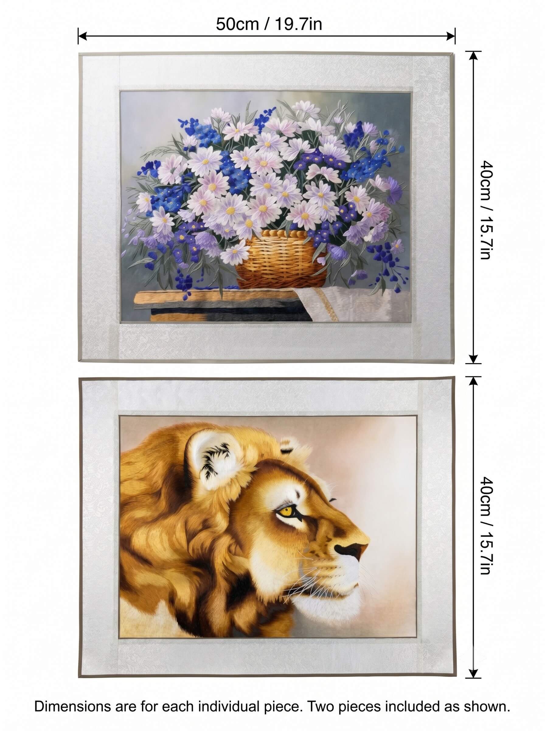 Chaotic-Stitch Embroidery Size Chart — Tiger & Daisy 19.7×15.7in | Orient Handcraft