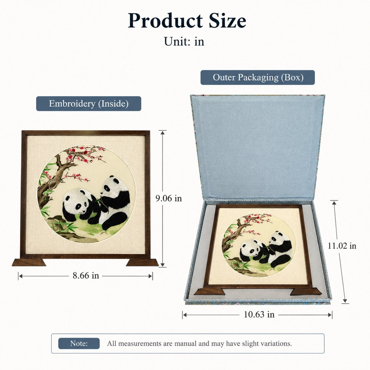 Changzhou Random-Stitch Embroidery Panda Table Screen – Product Dimensions 8.66" × 9.06" – Handcrafted Fine Art Decor | Orient Handcraft