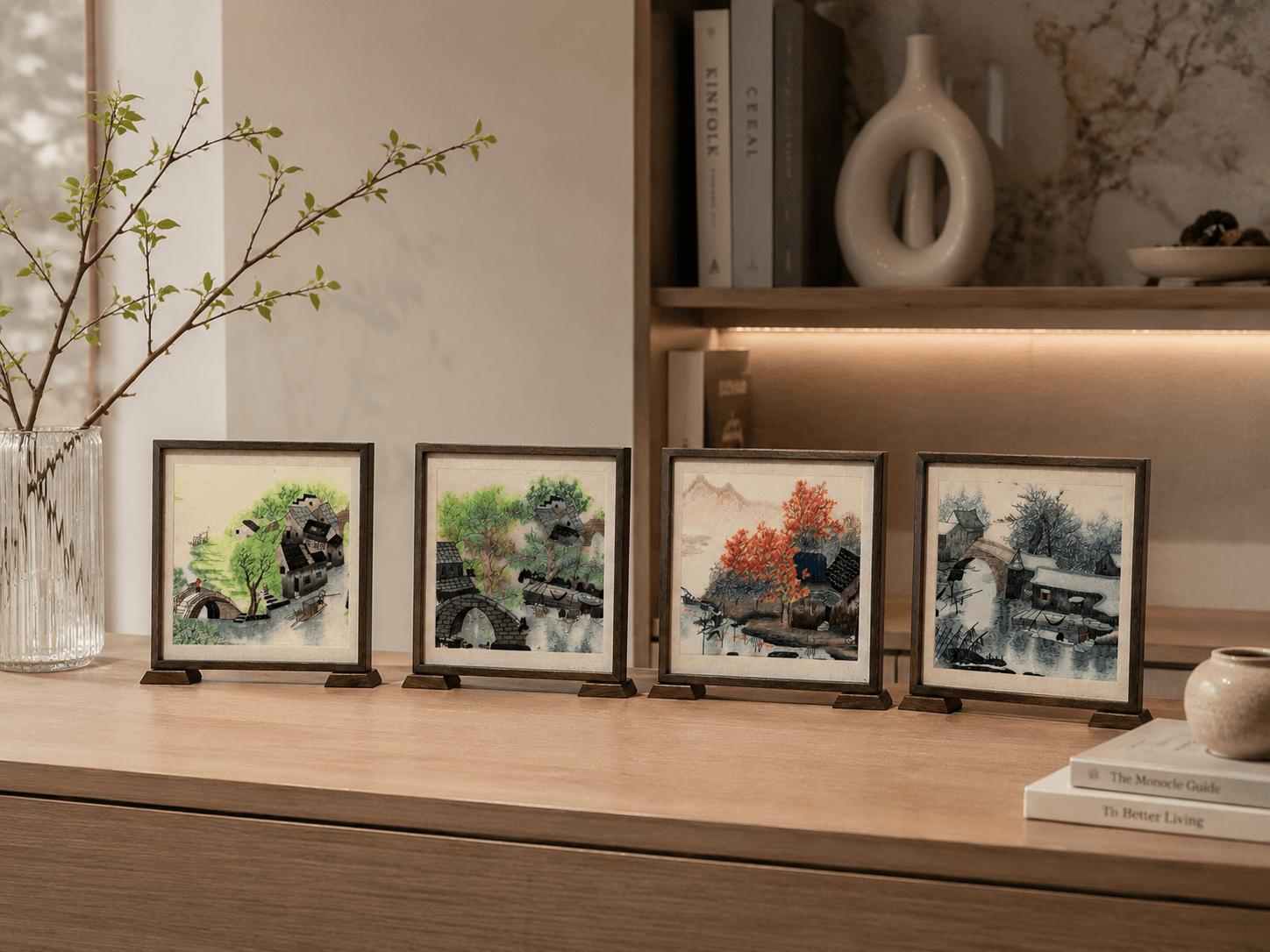 Handcrafted Aesthetic Four Seasons Display Art – Lifestyle Setting Decor – Elegant Home & Office Seasonal Ornament | Orient Handcraft