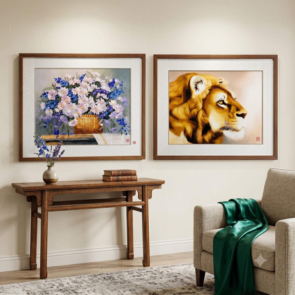 Each piece is soft-mounted (ruǎn biǎo), a traditional Chinese framing method that preserves the textile’s natural drape and texture without glass or rigid frames — lightweight, flexible, and ideal for display or gifting.