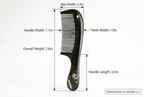 Black comb with measurements on a white background