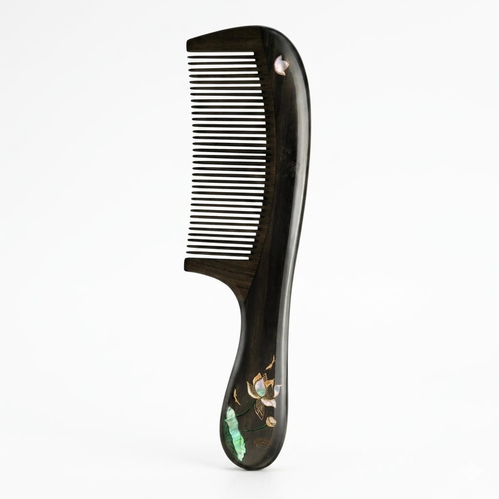 Black comb with decorative handle on a white background
