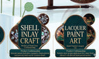 Decorative items with shell inlay and lacquer paint art on a white background