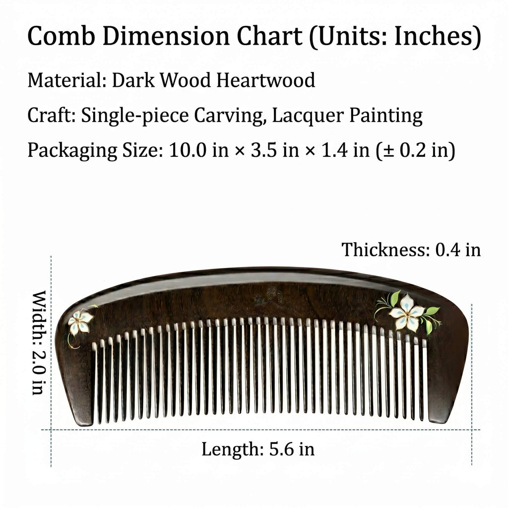 Comb with dimensions and material details on a white background