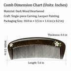Comb with dimensions and material details on a white background