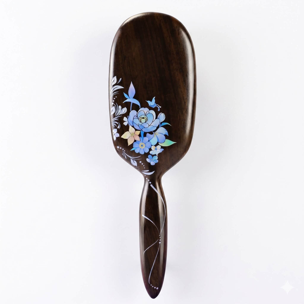 Hand-Painted Ebony Hair Brush | Chinese Lacquer Art