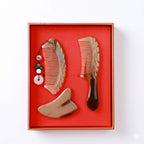 Handcrafted Natural Yak Horn Massage Comb Set – Front View Full Image – Anti-Static Scalp Care Comb | Orient Handcraft