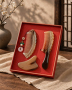 Luxury handcrafted yak horn comb set for anti-static hair care