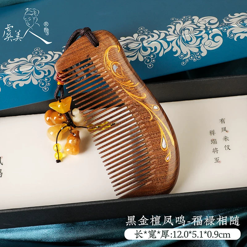Black sandalwood comb in use – anti-static, gentle daily hair grooming