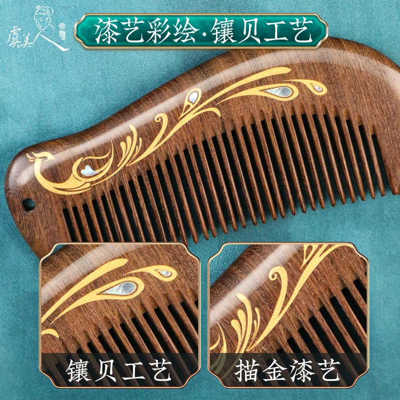 Orient Handcraft black sandalwood comb – deep lustrous wood grain detail
