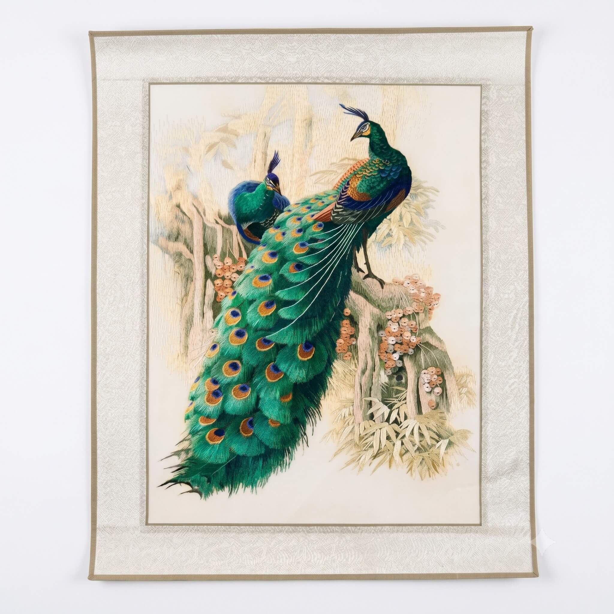 🦚 Peacock — Peacock Chaotic-Stitch Embroidery 15.7x19.7in | Orient Handcraft
