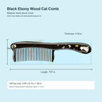 Black ebony wood cat comb with butterfly and moon inlay, 7.87 in long
