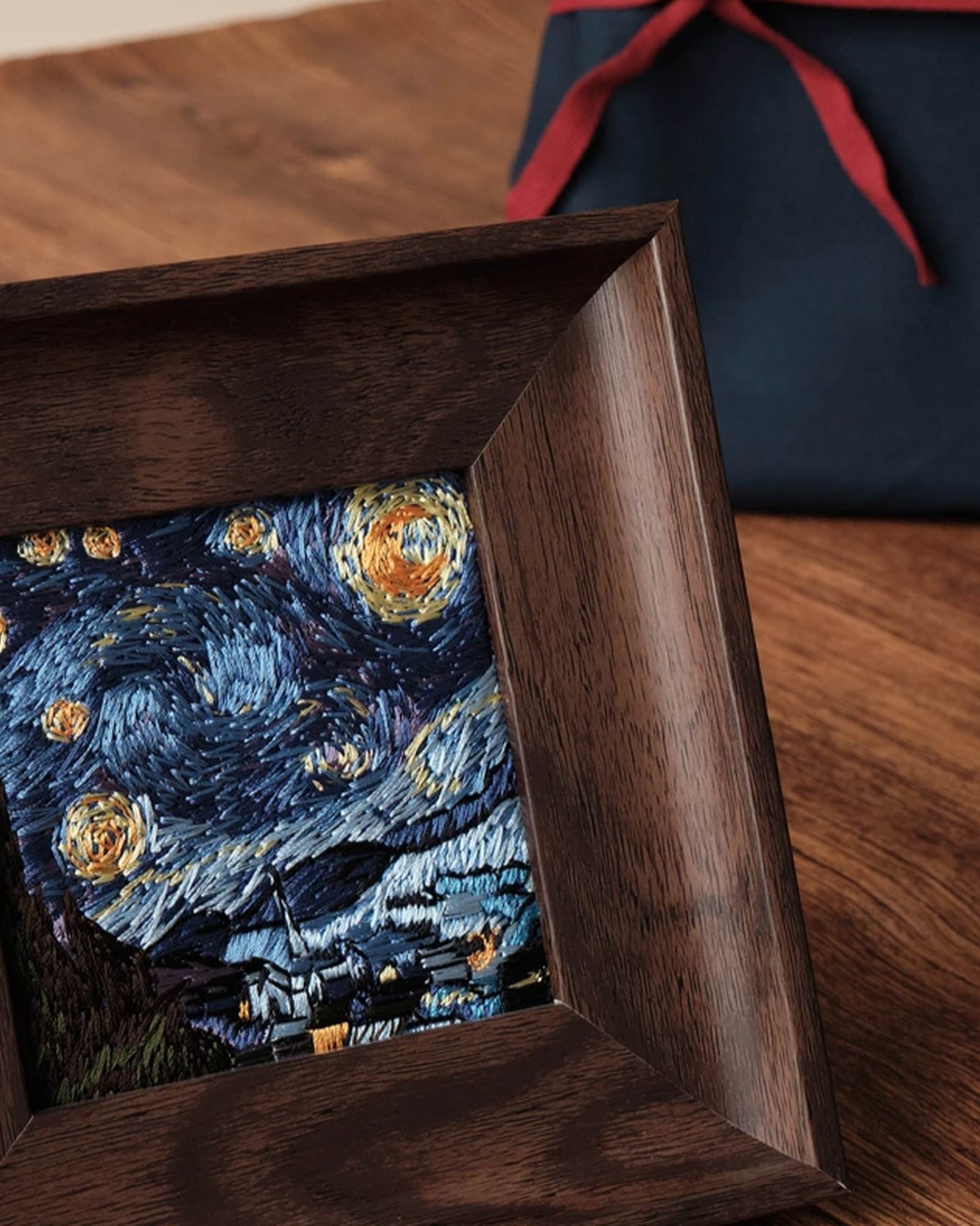 Starry Night mini embroidery art frame with gift pouch