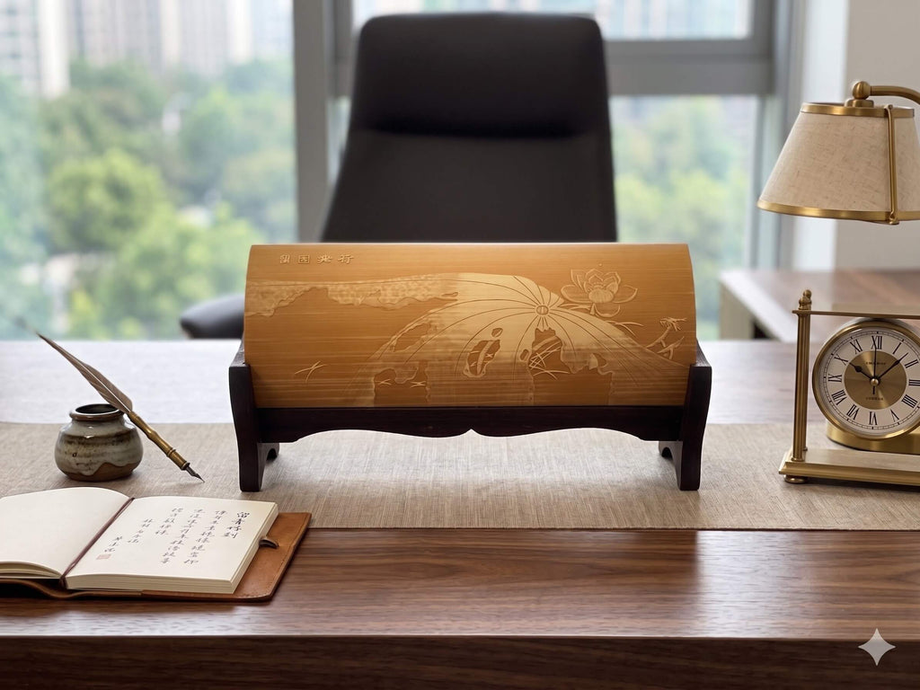 Liuqing bamboo carving wrist rest – lifestyle scene | Orient Handcraft