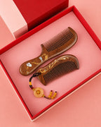 Dragon and Phoenix wedding comb gift set with hand-painted lacquer art and mother-of-pearl inlay