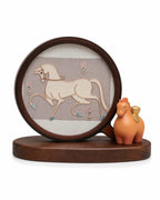 Lucky Horse mulberry silk embroidery in acrylic tabletop frame — handcrafted Changzhou heritage art