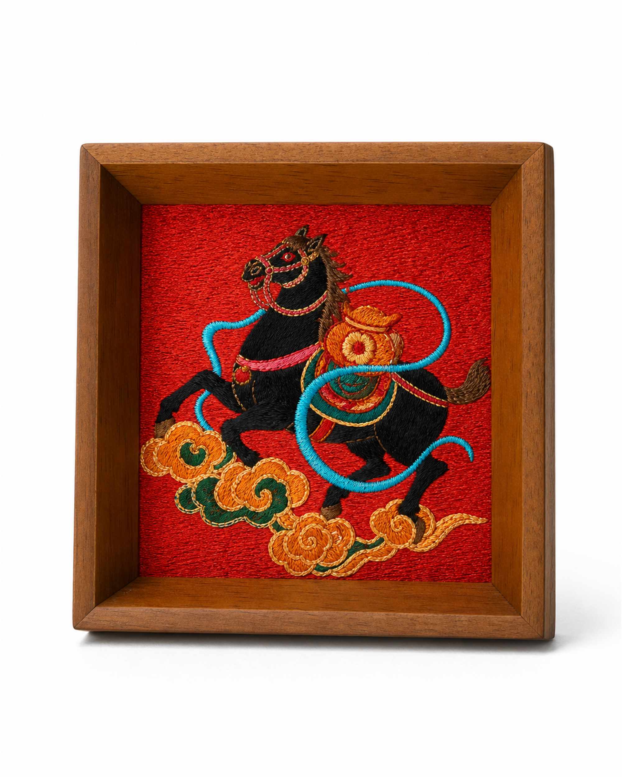 Horse motif Random-Stitch embroidery tabletop frame — Changzhou intangible cultural heritage