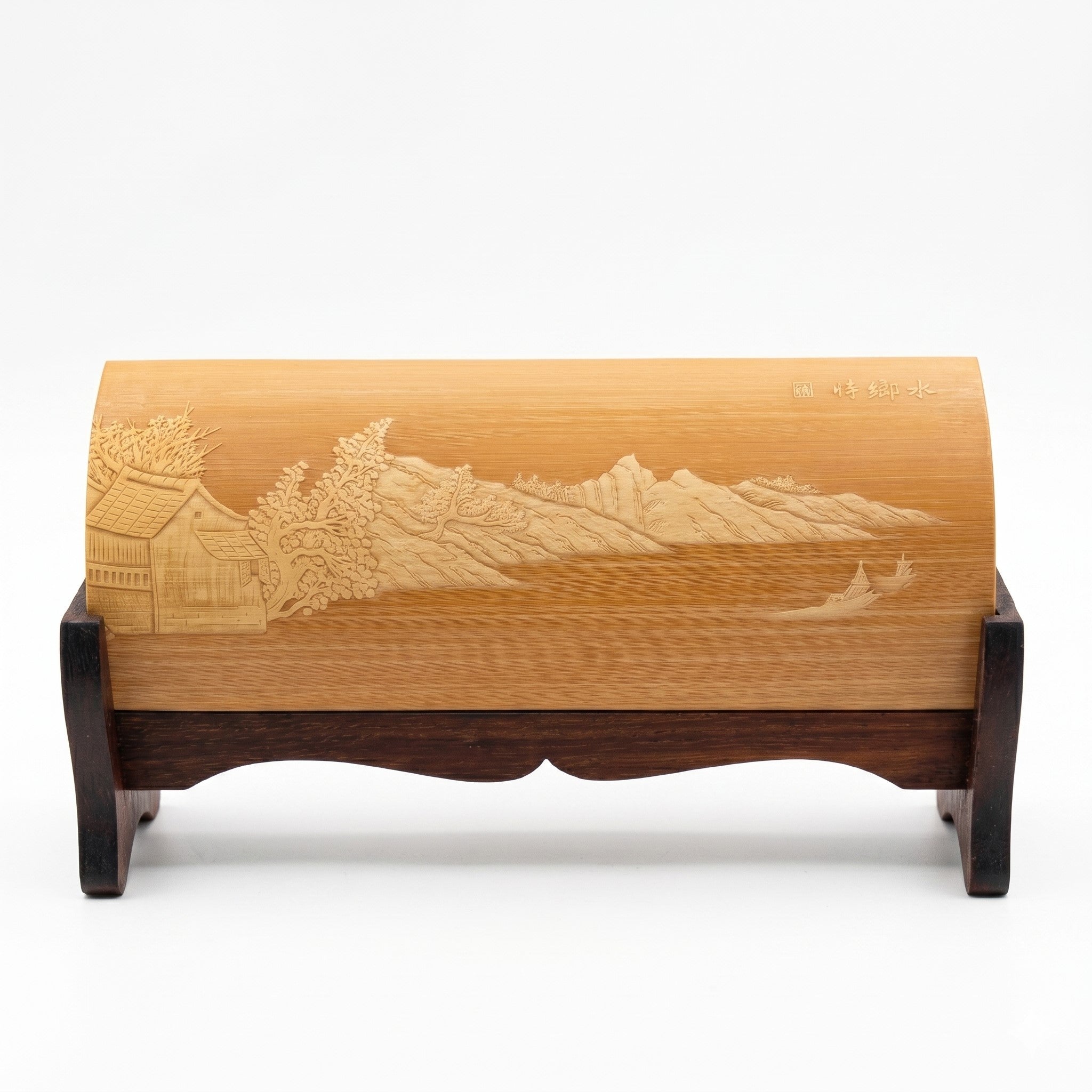 Liuqing Bamboo Carving Wrist Rest – Front View Full Image – Handcrafted Jiangnan Relief Carving Desk Art | Orient Handcraft-Romance of the Water Town