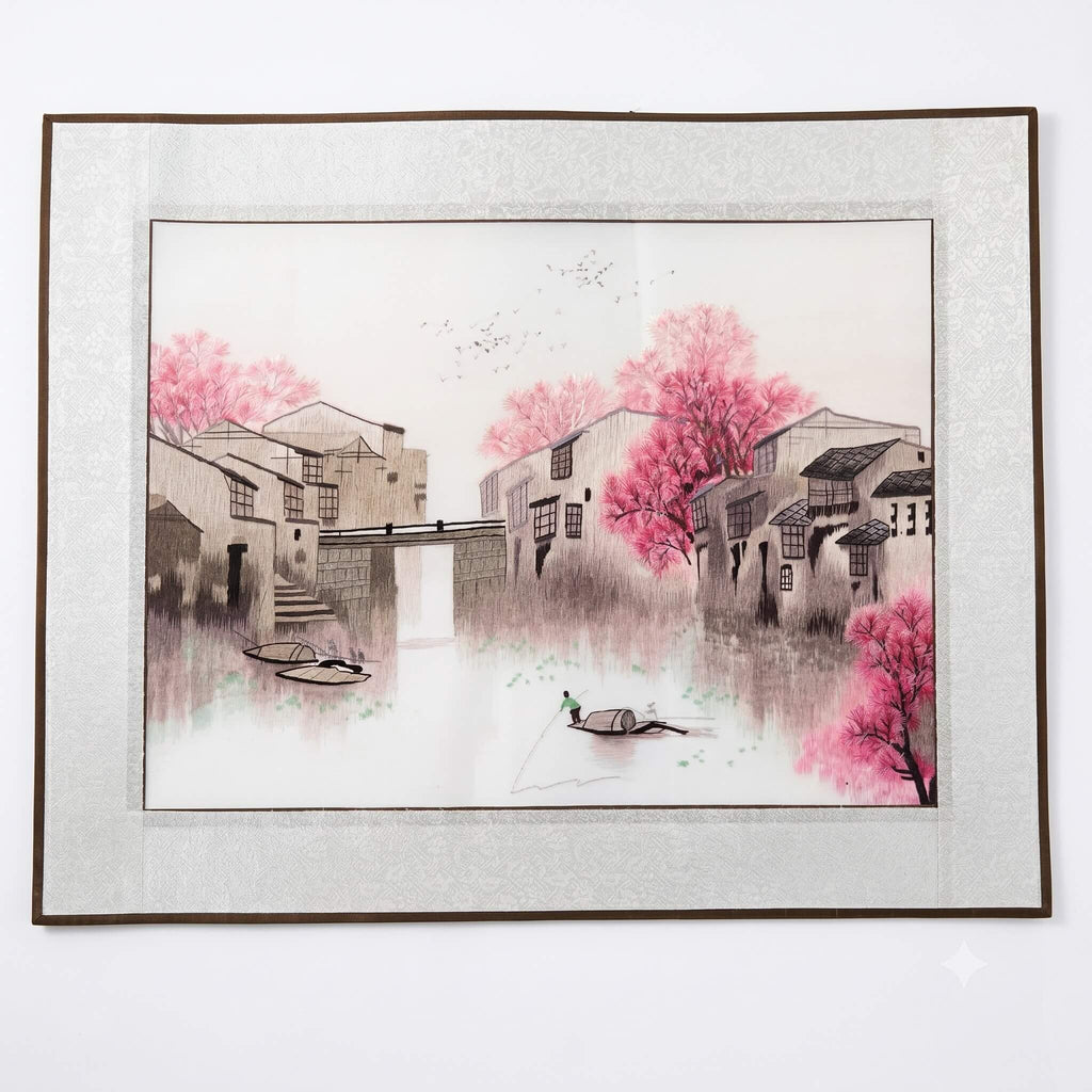 Jiangnan Waterscape Spring – Changzhou Random-Stitch Embroidery Soft-Scroll \| Orient Handcraft