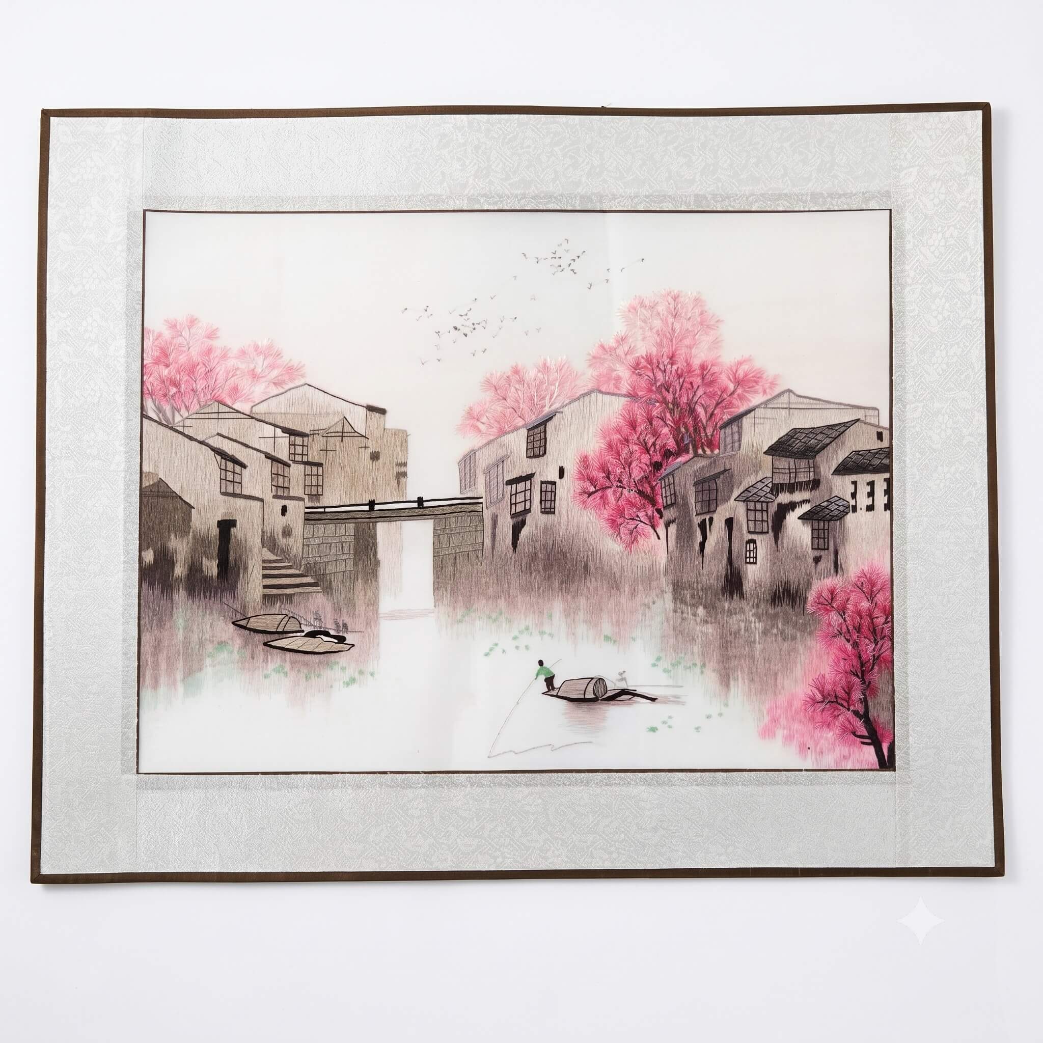 Jiangnan Waterscape Spring – Changzhou Random-Stitch Embroidery Soft-Scroll \| Orient Handcraft