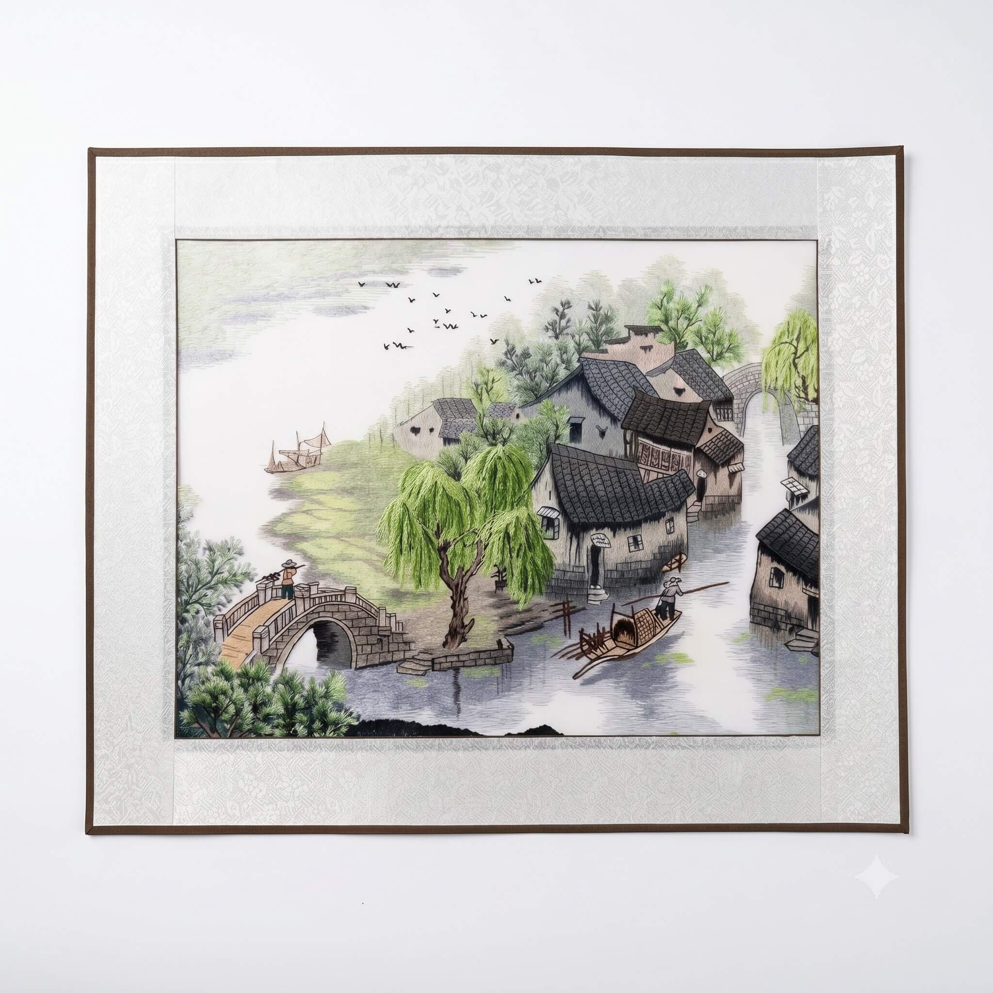 Jiangnan Waterscape Spring – Changzhou Random-Stitch Embroidery Soft-Scroll \| Orient Handcraft