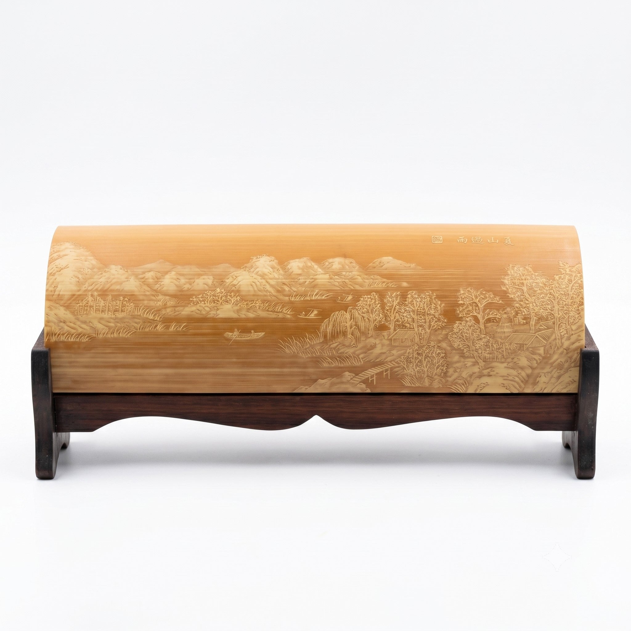 Liuqing bamboo carving wrist rest – Summer Mountain in Rain | Orient Handcraft